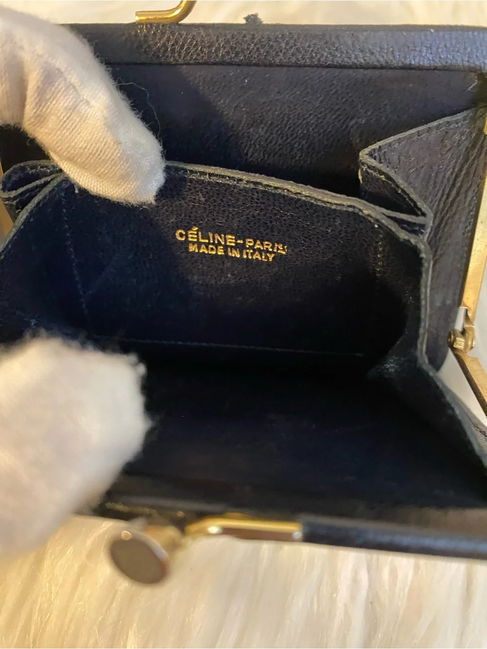 Celine Navy and Black Vintage Kiss-Lock Coin pouch or wallet